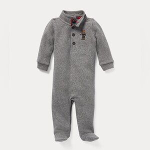 Ralph Lauren Baby Polo Bear Gray Footed Romper 6M EUC